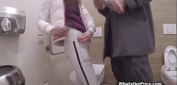 Big cock sucking at a public toilet for money